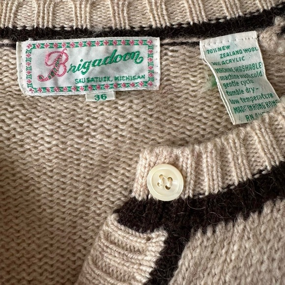 1950s 1960s 60s Vintage Brigadoon Brown Cardigan Two Tone Retro Boho Coquette - Picture 3 of 8